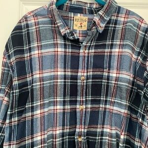 RedHead Men's Navy and White Plaid Flannel Button Down Shirt